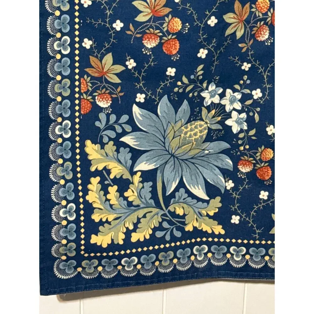 Williams Sonoma Blue Berry Meadow Table Runner Floral Cotton 108”